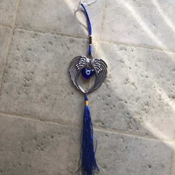 ANGEL Wings & Evil Eye 🧿 12” Long Hung On Blue S… - Picture 1 of 4